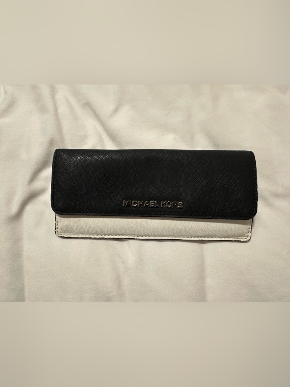 Michael Kors Black & White Slim Bifold Wallet with Gold Logo